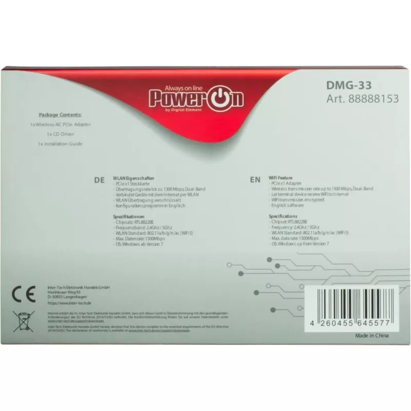 Sisemine WLAN-kaart Inter-Tech DMG-33 1300 Mbit/s