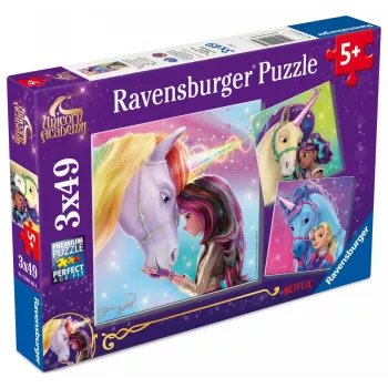 Pusle Ravensburger Unicorn Academy — 3 x 49 tk, komplekt lastele