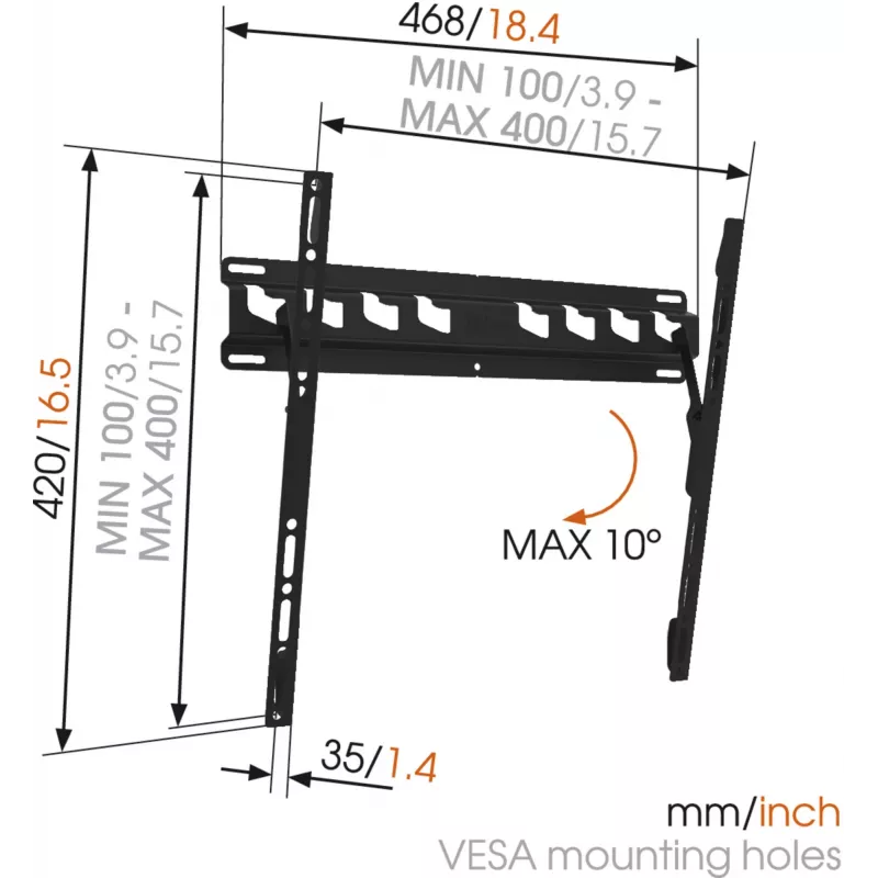 Vogels | Seinakinnitus | MA3010-A1 | Kallutatav | 32-55 tolli | Maksimaalne kandevõime 40 kg | Must