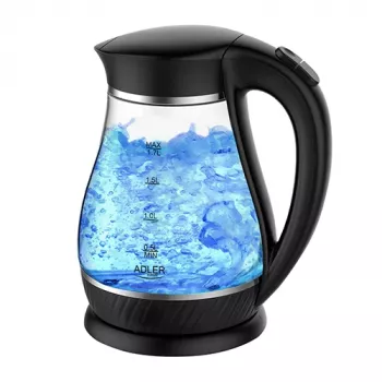 Adler | Veekeetja | AD 1274 | Standard | 2200 W | 1,7 L | Plast/Klaas | 360° pöördalus | Must/läbipaistev