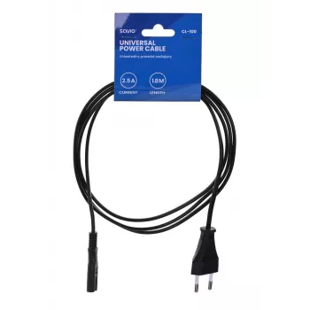 Savio CL-100 toitekaabel must 1,8 m IEC tüüp E (3,4 mm, 3,1 mm) IEC C7