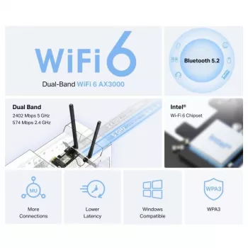Mercusys WL-PCI AX3000 Kaheribaline Bluetooth Express adapter (MA80XE)