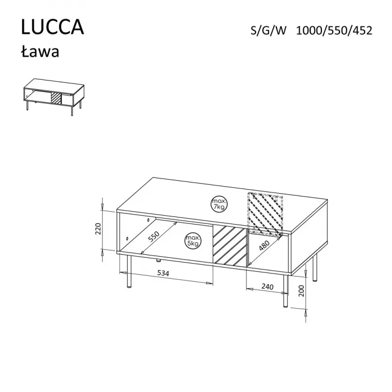 Kohvilaud Cama Meble LUCCA 100 x 55 x 46 cm, ristkülikukujuline valge