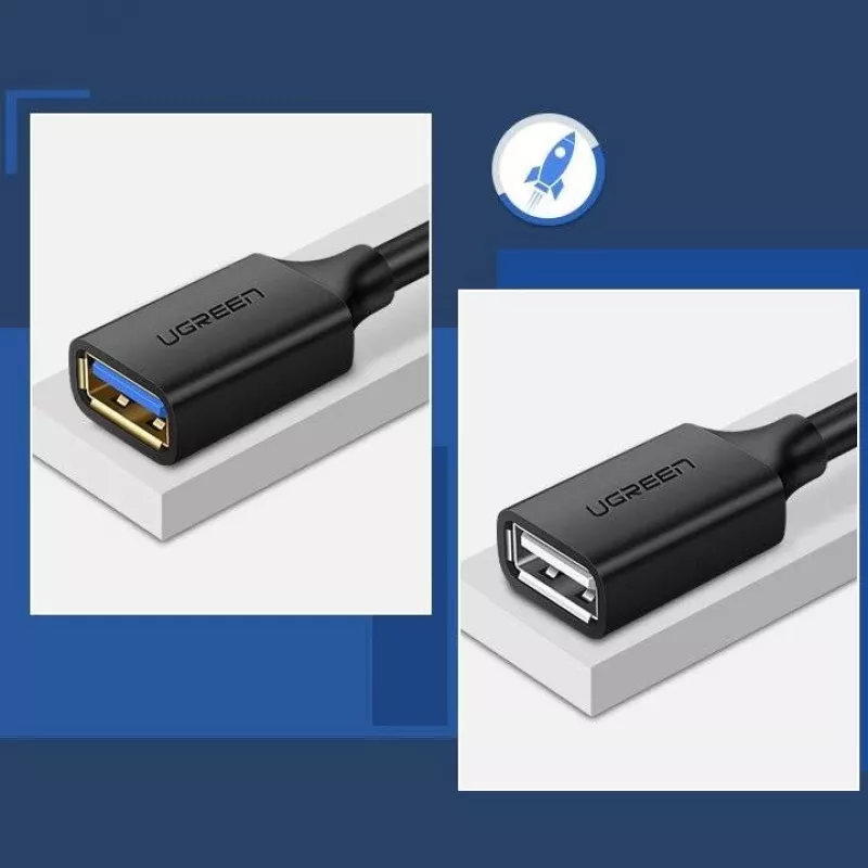 USB 3.0 pikenduskaabel adapter UGREEN 10368B — USB A-pesa USB A isasele, 1 m, must