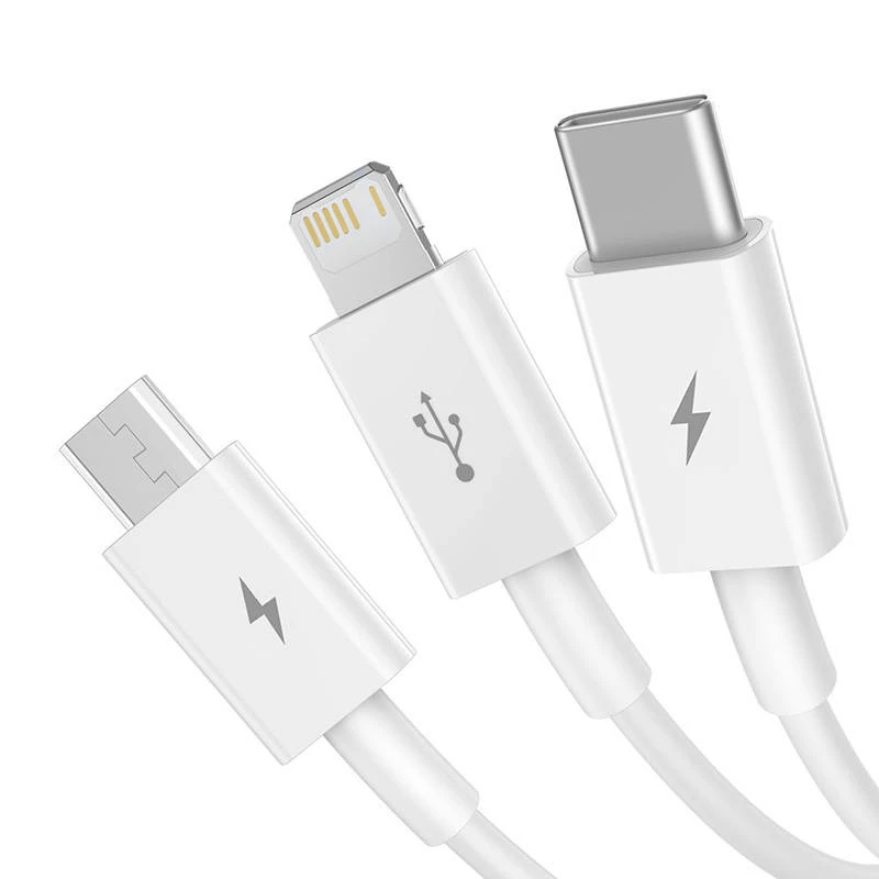 USB-kaabel Baseus SUP0003529 — USB 3.2 Gen 1 (3.1 Gen 1), 1 m, USB-A kuni USB-C / Micro USB-A / Lightning, valge