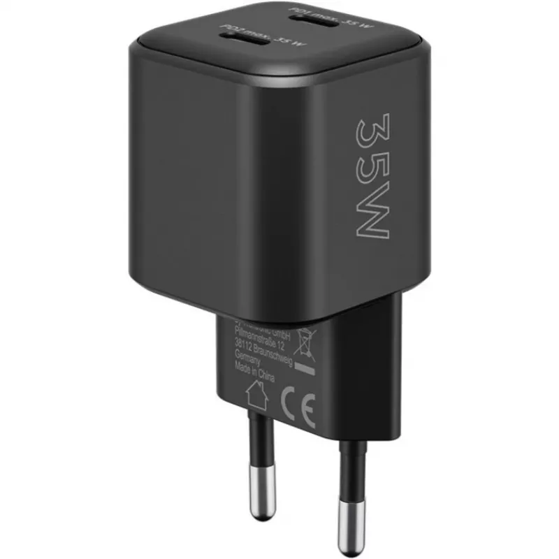 Seinalaadija GOOBAY 75333 — universaalne siseruumide AC USB-C laadija, 2x USB-C, 35 W, must