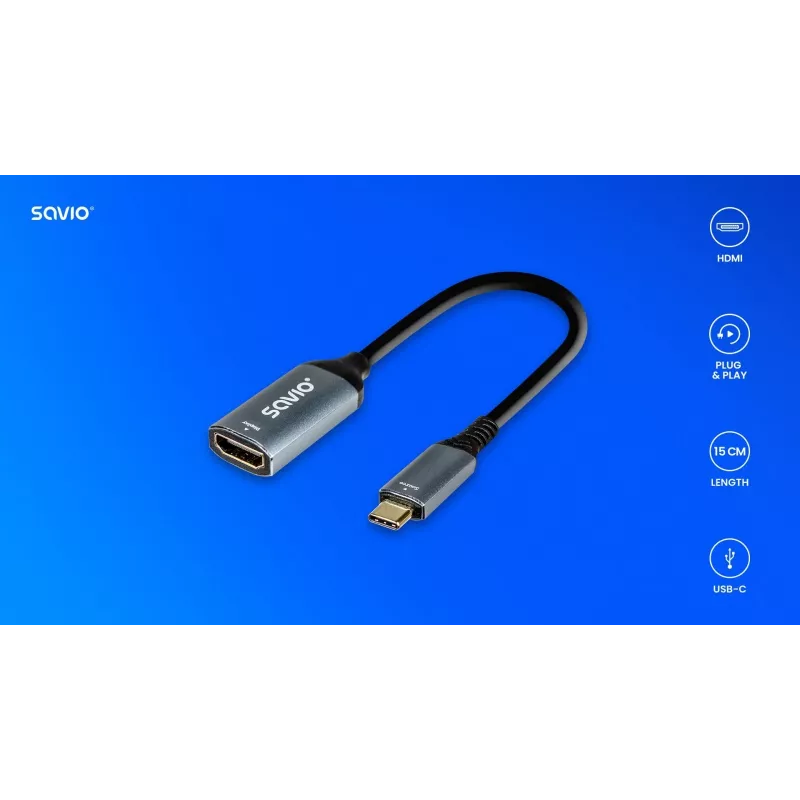 Savio Adapter USB-C (M) HDMI (F), 4K, 60Hz, Alumiinium, AK-78
