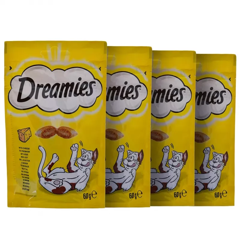 Kassimaiused Dreamies Juust, Kana, Lõhe assortii 12×60 g — lihased tahked snäkid, Valk 31%, Rasv 21%