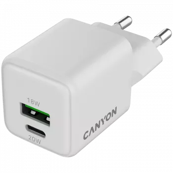 Canyon Laadija CU20AC GaN 20W PD, 2-pordiline (USB-A/USB-C) WH jaemüük (CNS-CUW20AC)
