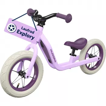 Balance bike HUDORA Explory 12 inch lavender — toddler run bike, 12-inch wheels, no-pedal design