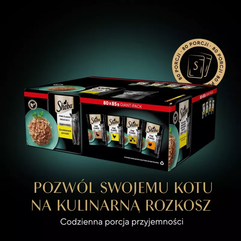 Märg kassitoit Sheba Kana Part Kalkun 85 g kotike (80 × 85 g) täiskasvanud kassidele, niiskus 86%