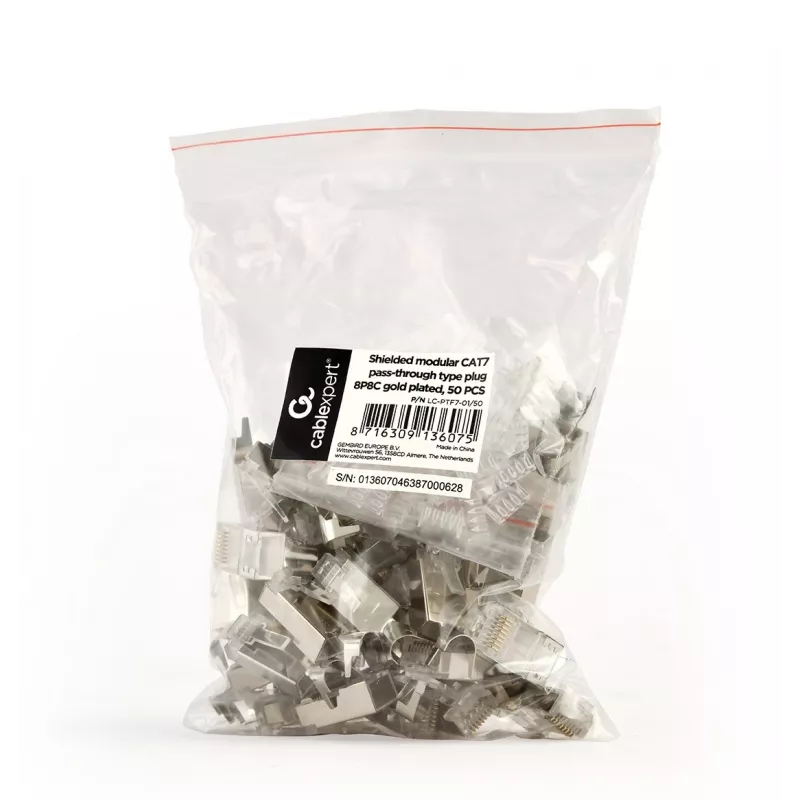 RJ45-pistikud GEMBIRD CAT7 8P8C kullatud 15µ FTP/SFTP pakendis 50 tk