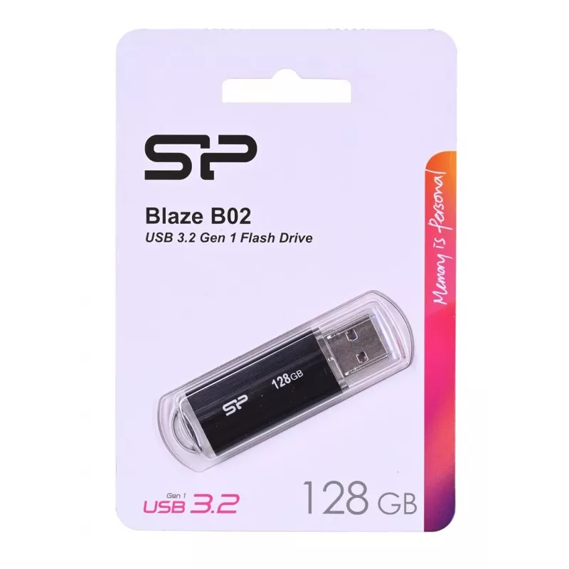 USB-mälupulk Silicon Power 128 GB USB Type-A 3.2 Gen 1 Blaze B02, plastkork, võtmerõngas, must