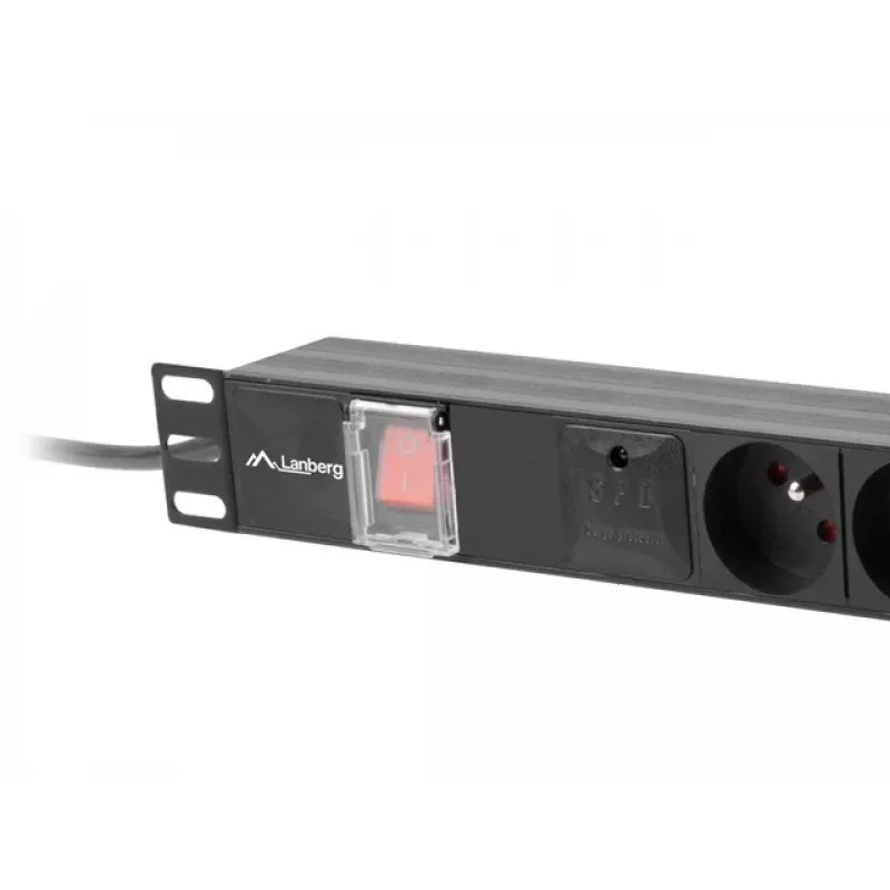 Toitejaotusseade LANBERG PDU-06E-0200-BK — 6x E-tüüpi pistikupesa, 16 A, 2 m kaabel, 1U riiul, 220–250 V