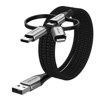Vention USB 2.0 A isane 3-in-1 Micro-B&USB-C&Lightning isasele kaablile 1M Hall alumiiniumsulamist tüüp