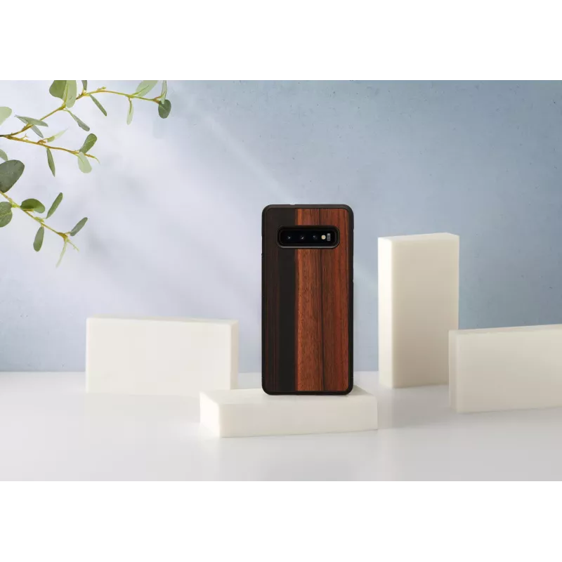 Nutitelefoni ümbris man and wood Samsung Galaxy S10 jaoks — eebenmust, kaitsev puidust tagakülg ja raam