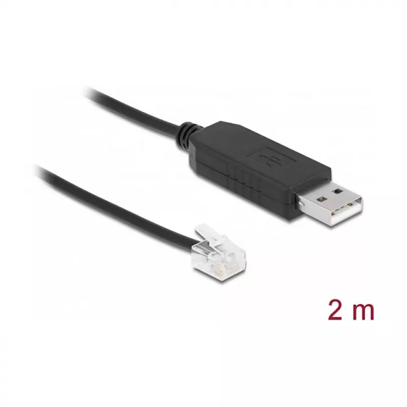 Adapterkaabel DeLOCK USB Type-A to Serial RS-232 RJ12 ESD kaitsega 2 m Must