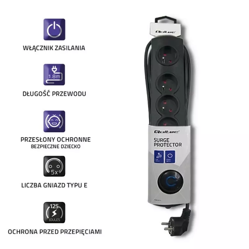 Liigpingekaitse Qoltec 50269 Must 5 pistikupesa 230V
