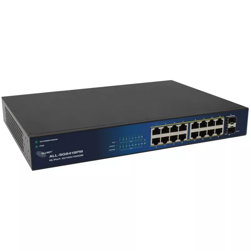 ALLNET 16+2P PoE Switch ALL-SG8418PM — 18-pordiline Gigabit, 16 PoE-porti, 2 üleslinkporti