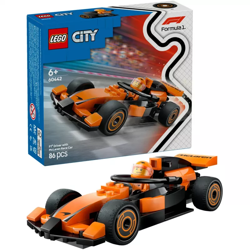 LEGO City F1 Racer McLaren Racing Car 60442 — ehituskomplekt, 86 tk, 1 minifiguur, vanus 6+