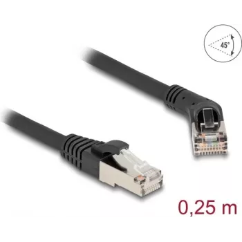 DeLOCK võrgukaabel RJ45 Cat.6A S/FTP 45° nurga all sirge pistikuga 0,25 m must