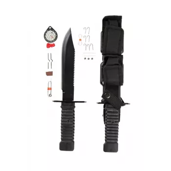 Kindla teraga ellujäämisnuga Mil-Tec Special Forces 15368000 — roostevaba teras, täistang, 310 mm üldpikkus, 185 mm tera, must