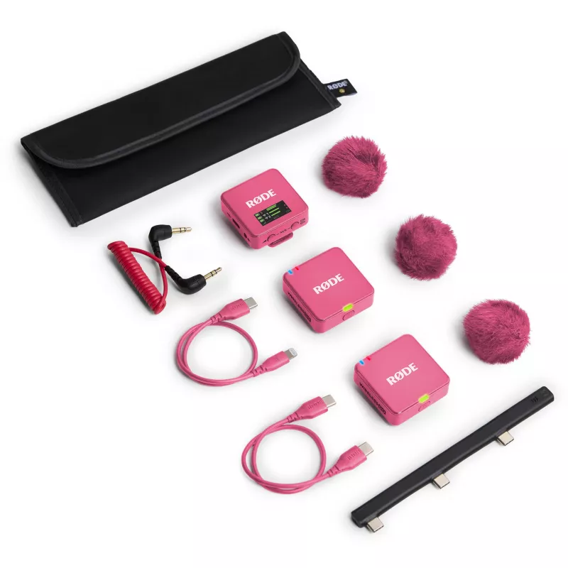Juhtmevaba mikrofon RODE Wireless GO III Pink — kompaktne kahe kanaliga saatja ja vastuvõtja süsteem