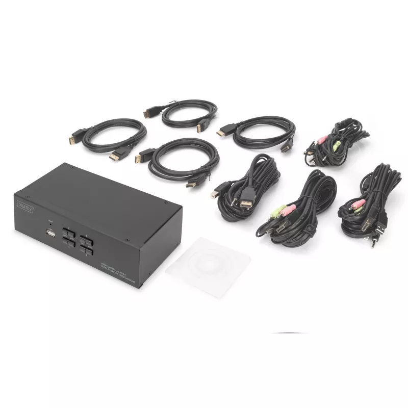 DIGITUS KVM-lüliti, 4 porti, topeltkuvar, 4K, DisplayPort®