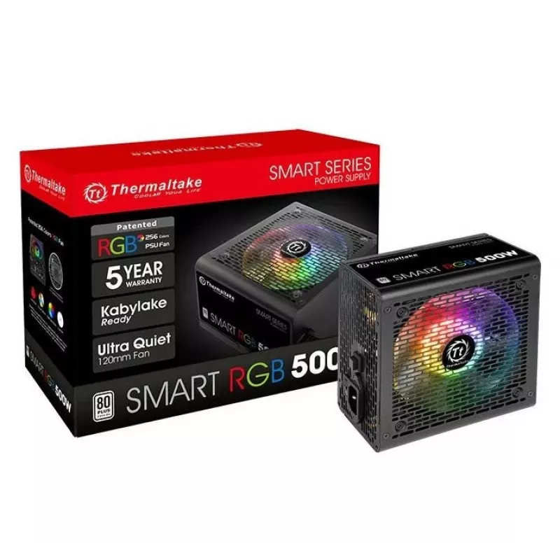 Thermaltake SMART RGB PS-SPR-0500NHSAWE-1 - Toiteplokk (sisemine) - ATX12V 2.3 - 80 PLUS - AC 230 V - 500 W - aktiivne PFC - must