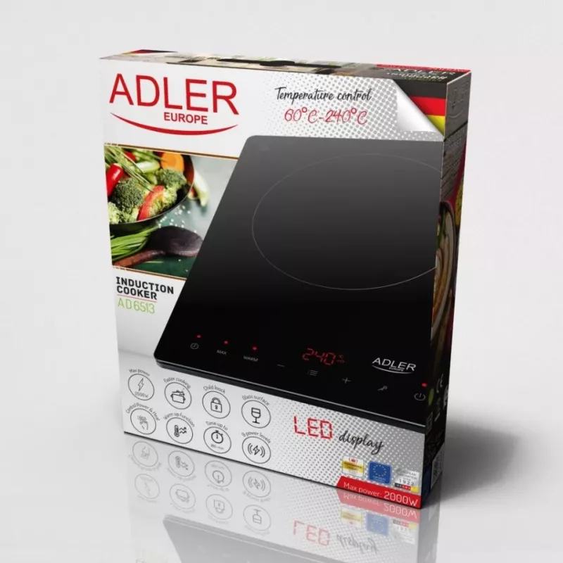 Adler AD 6513 pliit Must Tööpinnal kasutamiseks 29 cm Tsoon Induktsioonpliit 1 tsooni