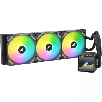 Universaalne vedelik-CPU jahuti Sharkoon S60 ARGB — 360 mm radiaator, 3×120 mm PWM-ventilaatorit, must