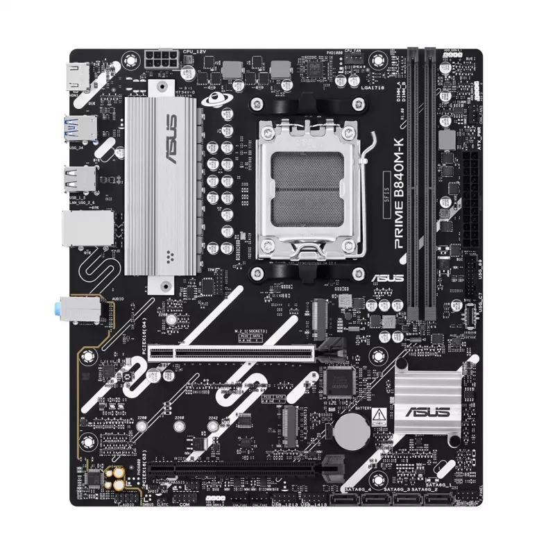 Emaplaat ASUS PRIME B840M-K — AMD B840, Socket AM5, micro ATX, DDR5, 2 DIMM, 128 GB, 2.5 GbE, M.2, SATA III