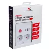 Pistikupesadega pikendusjuhe MACLEAN MCE387 W — 2 pistikupesa, 3×USB A, 110–240V, 2500W, 1,5 m kaabel, valge
