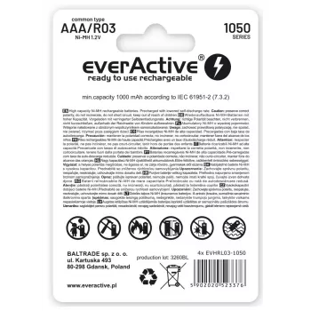 Laetavad AAA NiMH akud everActive EVHRL03-550 1,2 V 550 mAh 4 tk pakendis, silindrilised R03