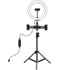 LED-ringsvalgus 26 cm statiiviga kuni 1,1 m ja 3 telefonihoidjaga, USB
