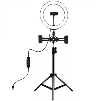 LED-ringsvalgus 26 cm statiiviga kuni 1,1 m ja 3 telefonihoidjaga, USB