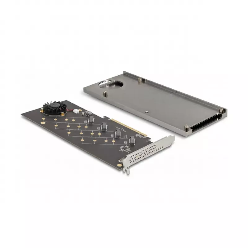DeLOCK PCI Express 4.0 x16 kaart kuni 4 sisemise NVMe M.2 Key M pesaga koos radiaatori ja ventilaatoriga