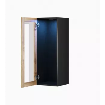 Stendikapp cama meble VIGO 90 klaasiga, seinale kinnitatav, 90×35×32 cm, must/wotani tamm