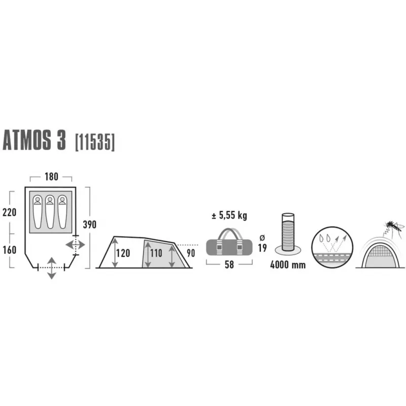 High Peak Atmos 3 Dome tent 3 person(s) Must, Green 11535