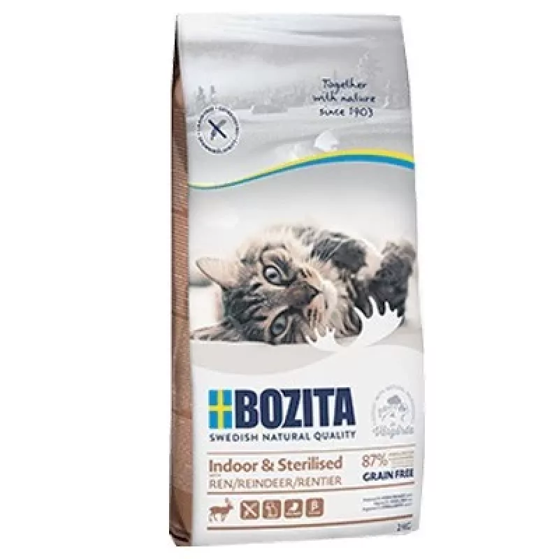 Kuiv kassitoit BOZITA Indoor & Sterilised Grain Free Reindeer 2 kg — täiskasvanud, 33% valku, 14% rasva