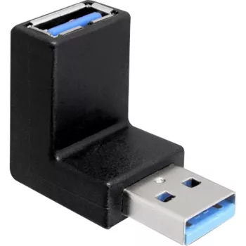 USB 3.2 Gen 1 adapter, USB-A pistik > USB-A pesa 90° (must, üles- / allapoole suunatud)