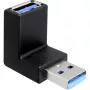 USB 3.2 Gen 1 adapter, USB-A pistik > USB-A pesa 90° (must, üles- / allapoole suunatud)