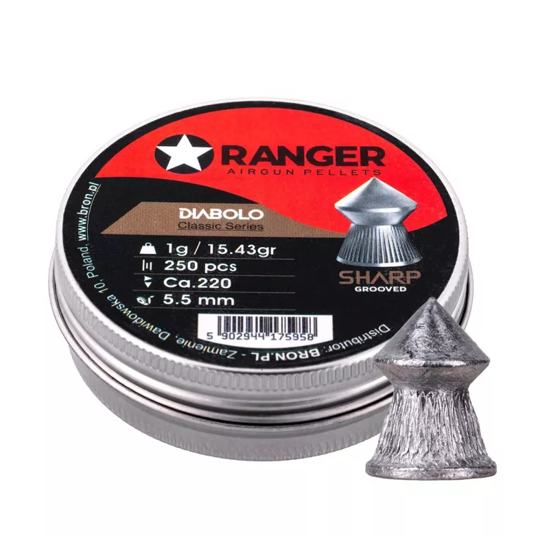 5.5 mm RANGER Diabolo Professional Sharp Grooved Point 250 kuulikest