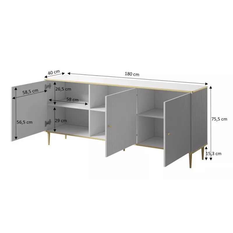 GLAMOUR kummut 180x40x75,5 cm, must matt + kuldne