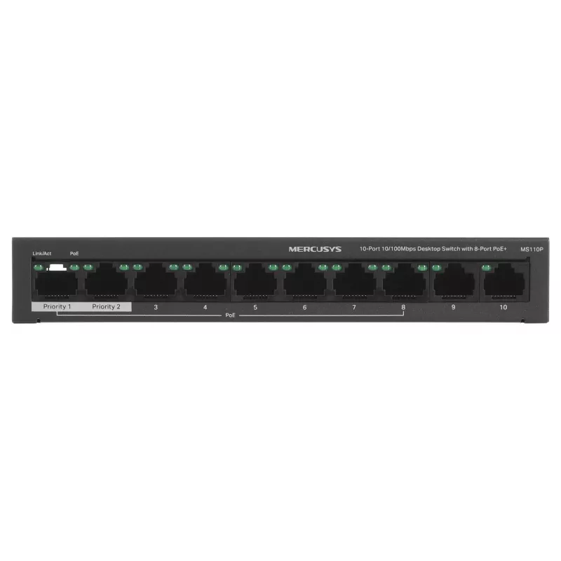 Switch Mercusys MS110P 10 porti 10/100Mbps POE+ 8 porti (Versioon 1.0)