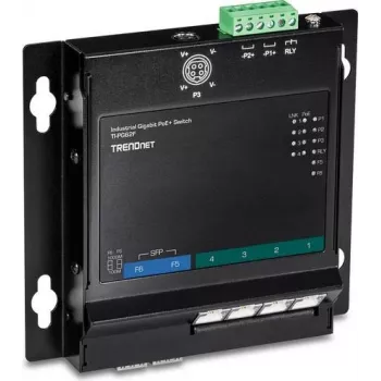 TRENDnet TI-PG62F - lüliti - haldamata - 4 x 10/100/1000 (PoE+) + 2 x Gigabit SFP - DIN-liistule paigaldatav, seinale kinnitatav - PoE+ (120 W)