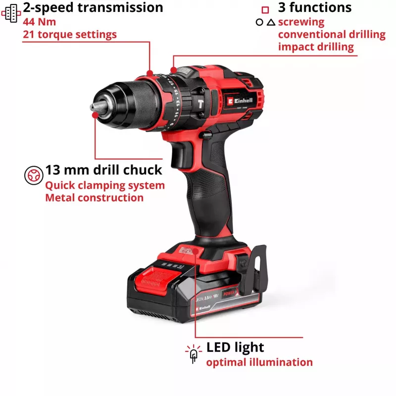 Einhell TE-CD 18/44 Li-i 24000 RPM 1,59 kg Must, Punane