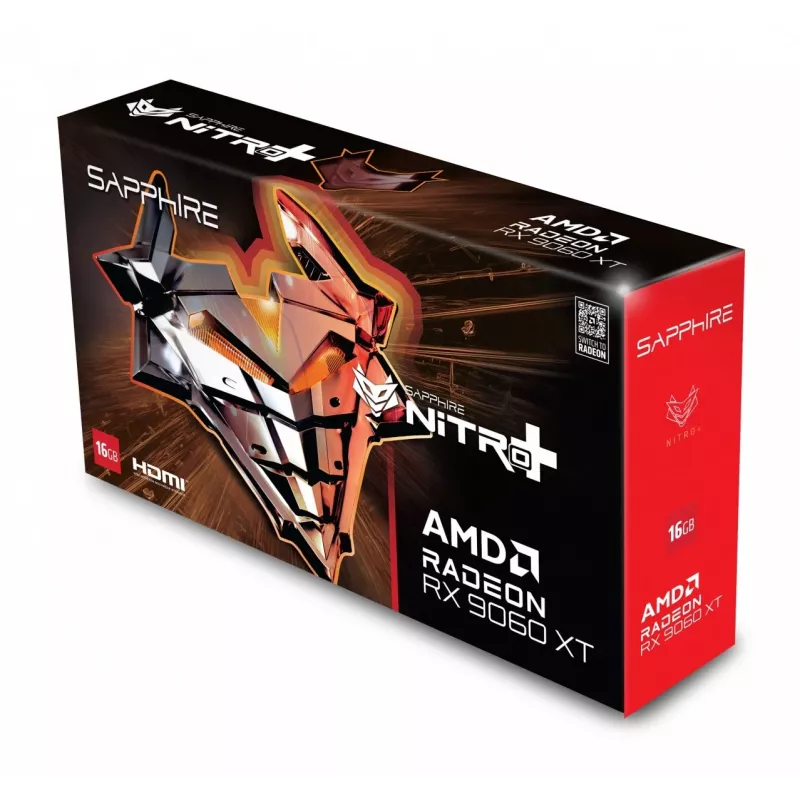 Videokaart Sapphire NITRO+ Radeon RX 9060 XT — 8 GB GDDR6, 128-bit, PCIe x16 5.0