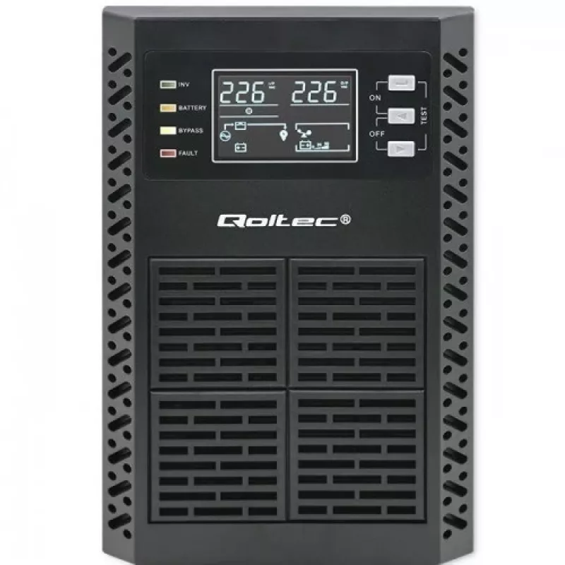 Qoltec 52281 katkematu toiteallikas (UPS) topeltmuundusega (Online) 2 kVA 2000 W 3 pistikupesaga