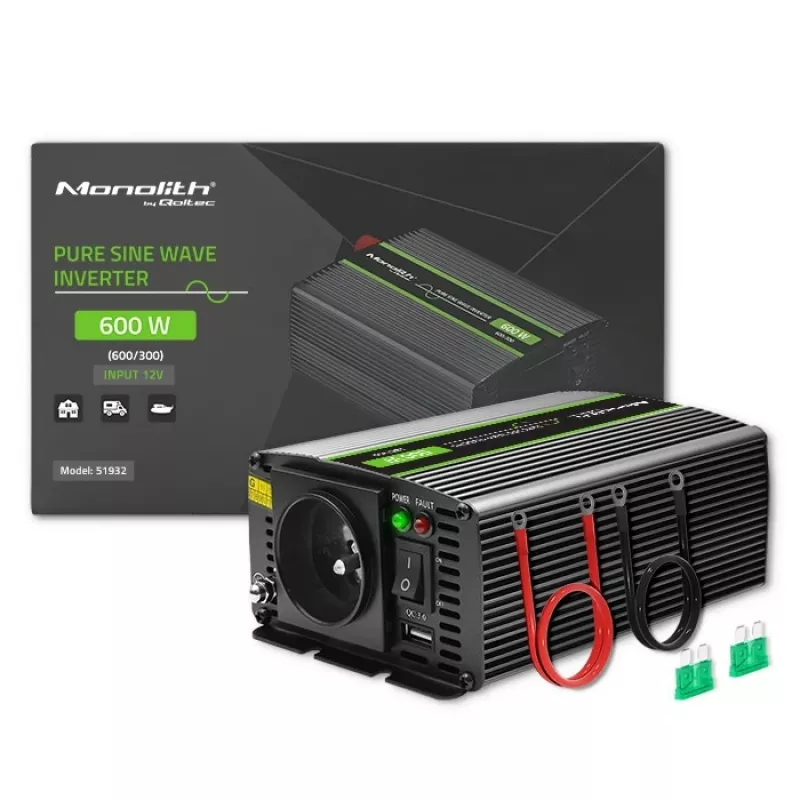 Qoltec Monolith toiteadapter inverter Auto 600 W 12 V